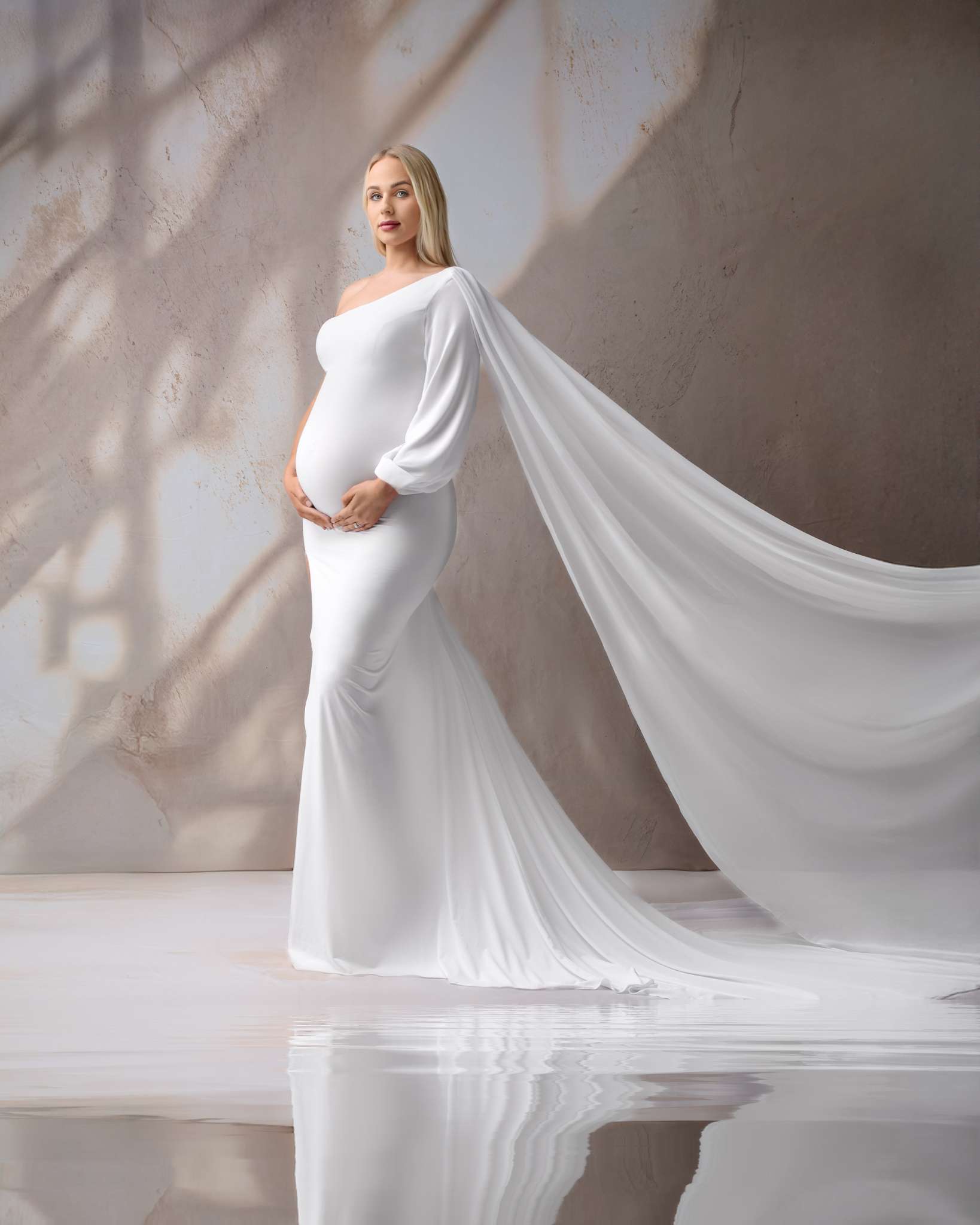 Kate Satin White Custom Maternity Photoshoot Gowns