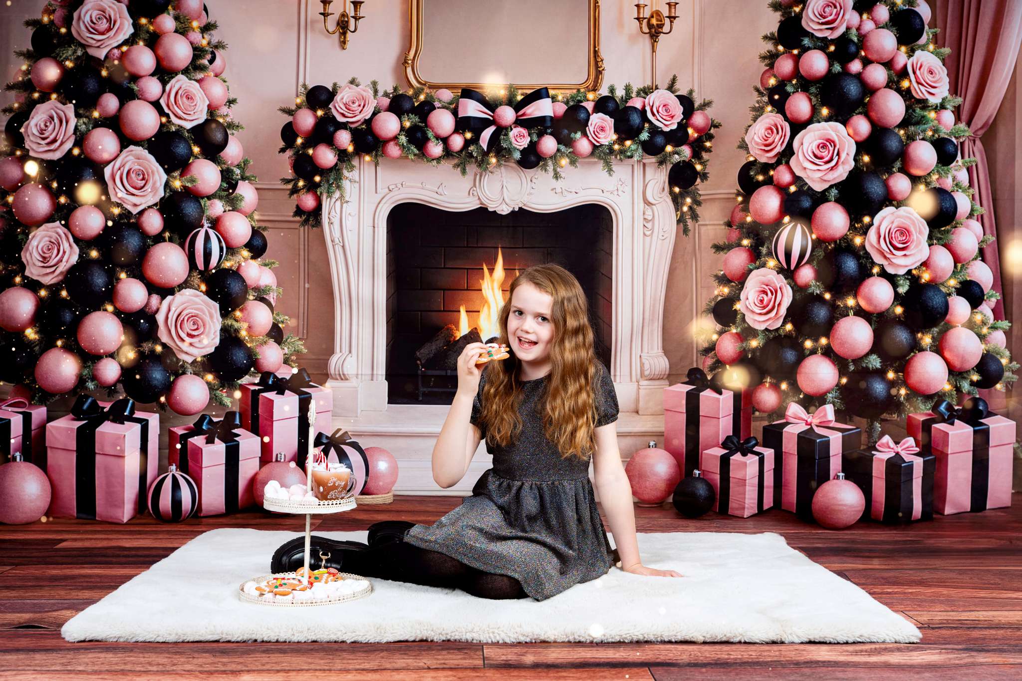 Kate Christmas Rose Tree Fireplace Backdrop Designed by Ashley Paul - Kate Backdrop AU