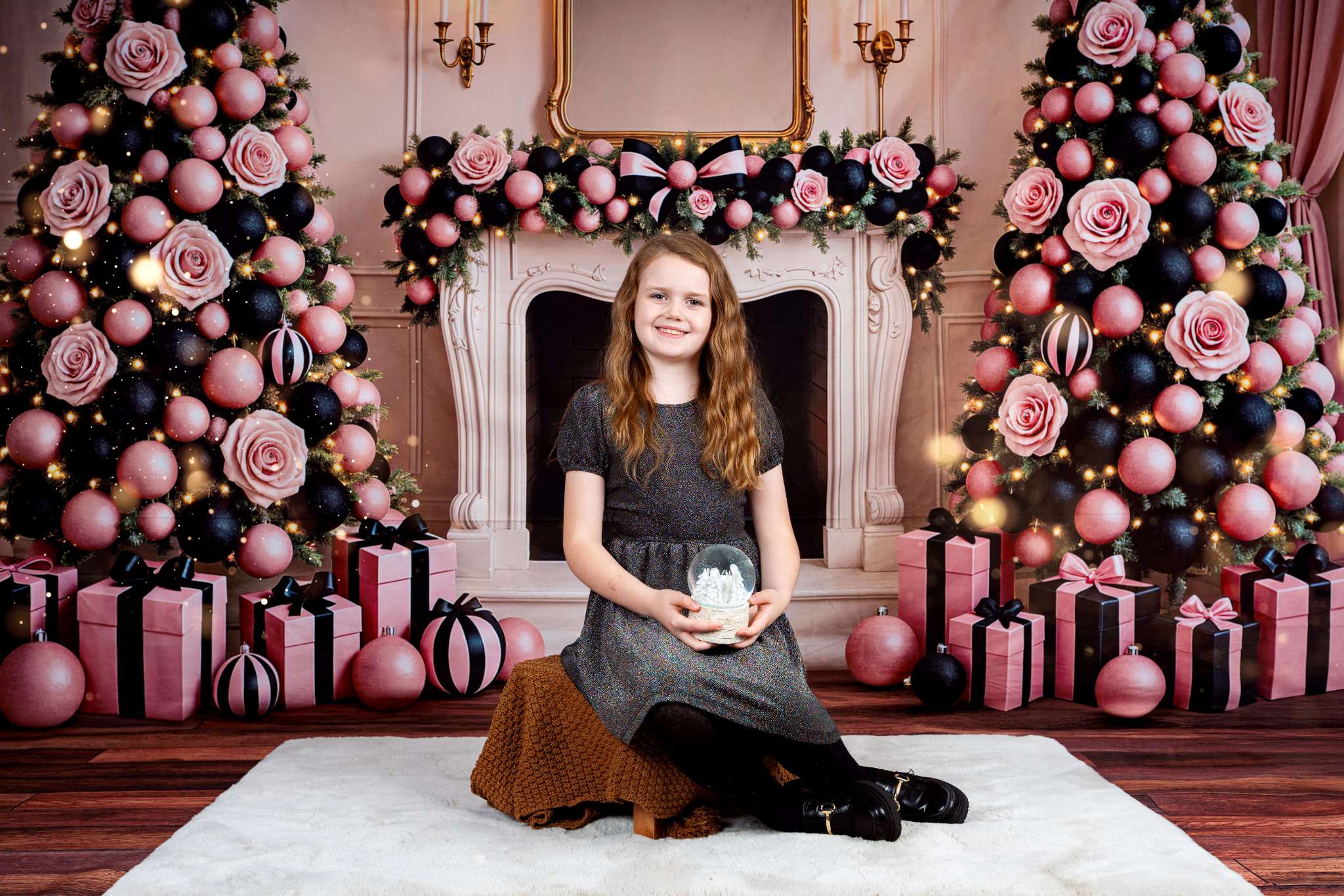 Kate Christmas Rose Tree Fireplace Backdrop Designed by Ashley Paul - Kate Backdrop AU