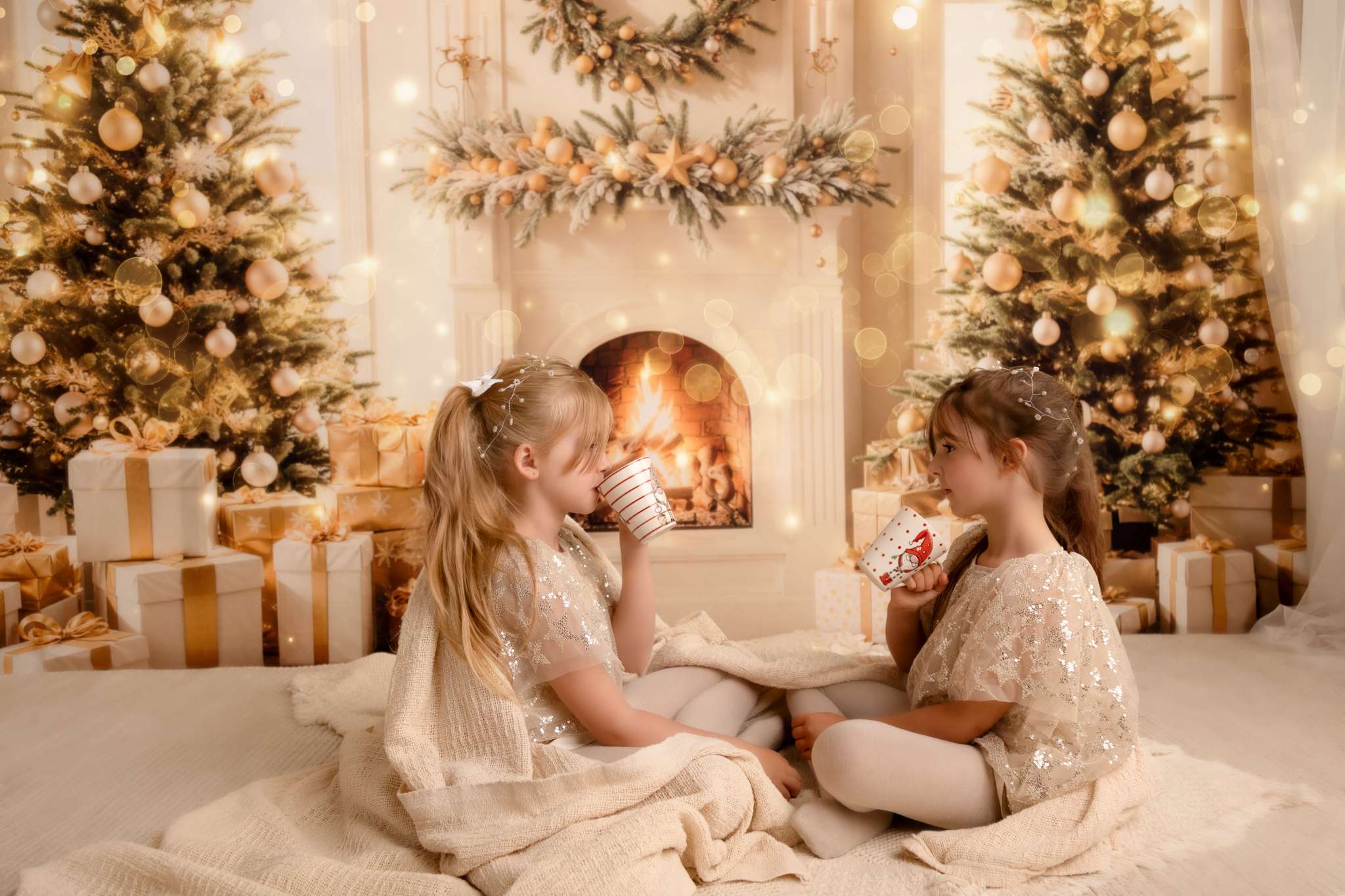 Kate Fireplace Christmas Trees Wreath Backdrop Designed by Emetselch - Kate Backdrop AU