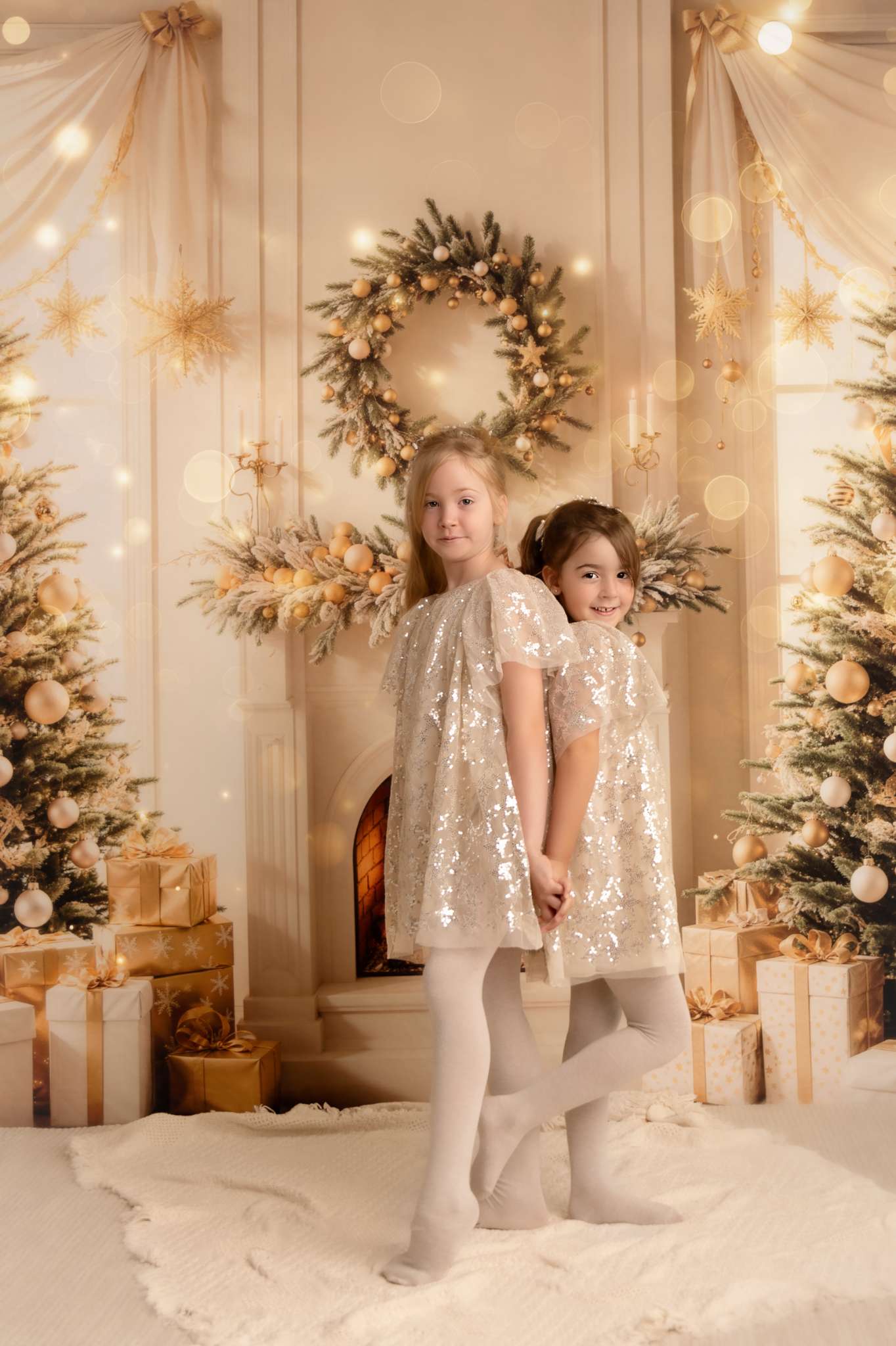 Kate Fireplace Christmas Trees Wreath Backdrop Designed by Emetselch - Kate Backdrop AU