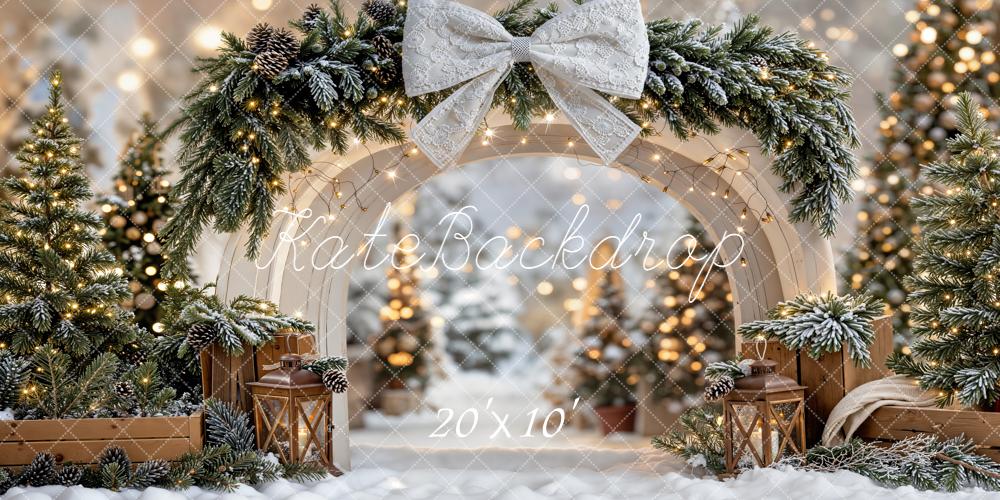 Kate Christmas Arch Bow Snowy Trees Backdrop Designed by Emetselch - Kate Backdrop AU