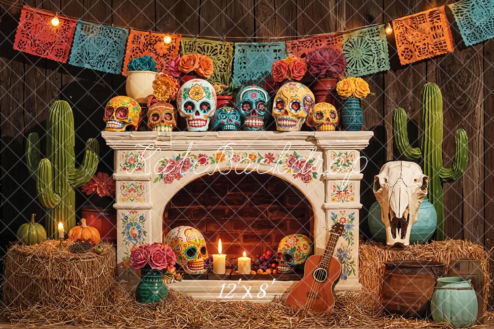 Kate Skulls Fireplace Papel Picado Backdrop Designed by Emetselch