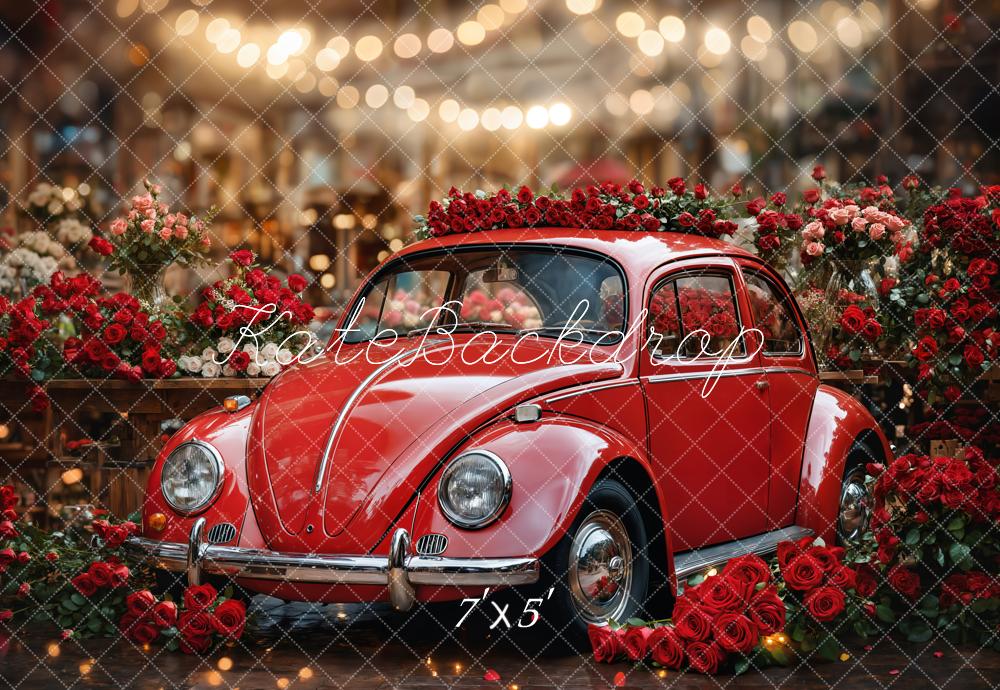 Kate Vintage Car Red Roses Bokeh Backdrop Designed by Emetselch
