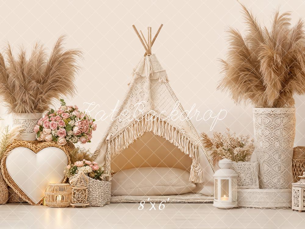 Kate Boho Tent Pampas Fleece Backdrop Designed by Emetselch