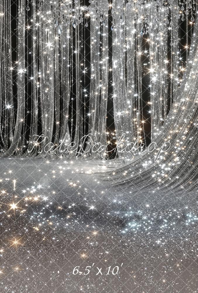 Kate Silver Glitter Curtains Sparkle Fleece Backdrop Designed by Chain