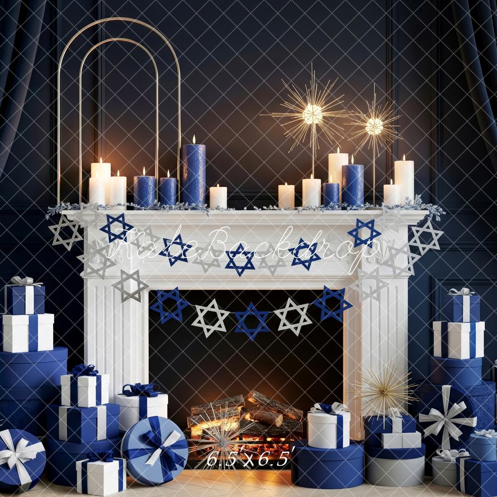 Kate Hanukkah Fireplace Candles Star Decorations Backdrop Designed by Patty Roberts