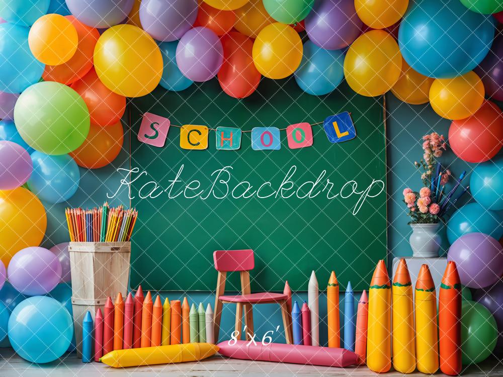 Kate Back to School Chalkboard Balloons Pencils Backdrop Designed by Emetselch - Kate Backdrop AU