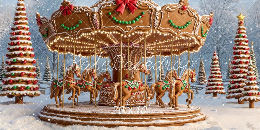 Kate Christmas Carousel Gingerbread Backdrop Designed by Emetselch
