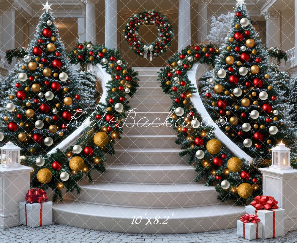 Kate Christmas Cascading Stairs Festive Backdrop Designed by Mini MakeBelieve - Kate Backdrop AU