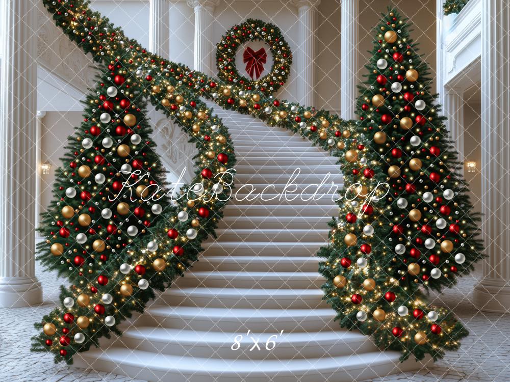 Kate Christmas Cascading Stairs Christmas Trees Backdrop Designed by Mini MakeBelieve - Kate Backdrop AU