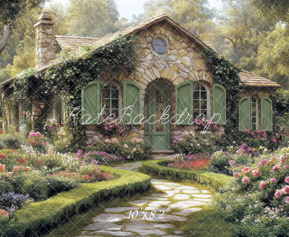 Kate Cottage Garden Stone House Spring Backdrop Designed by Mini MakeBelieve - Kate Backdrop AU