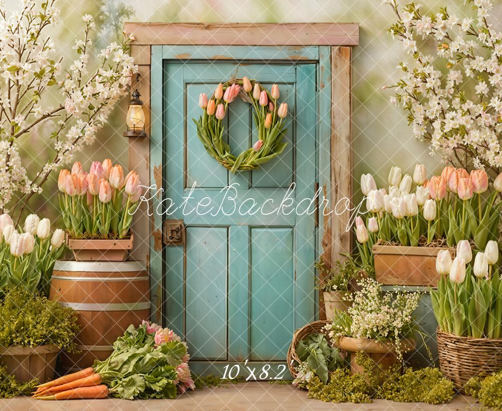 Kate Spring Tulips Blue Door Floral Backdrop Designed by Emetselch