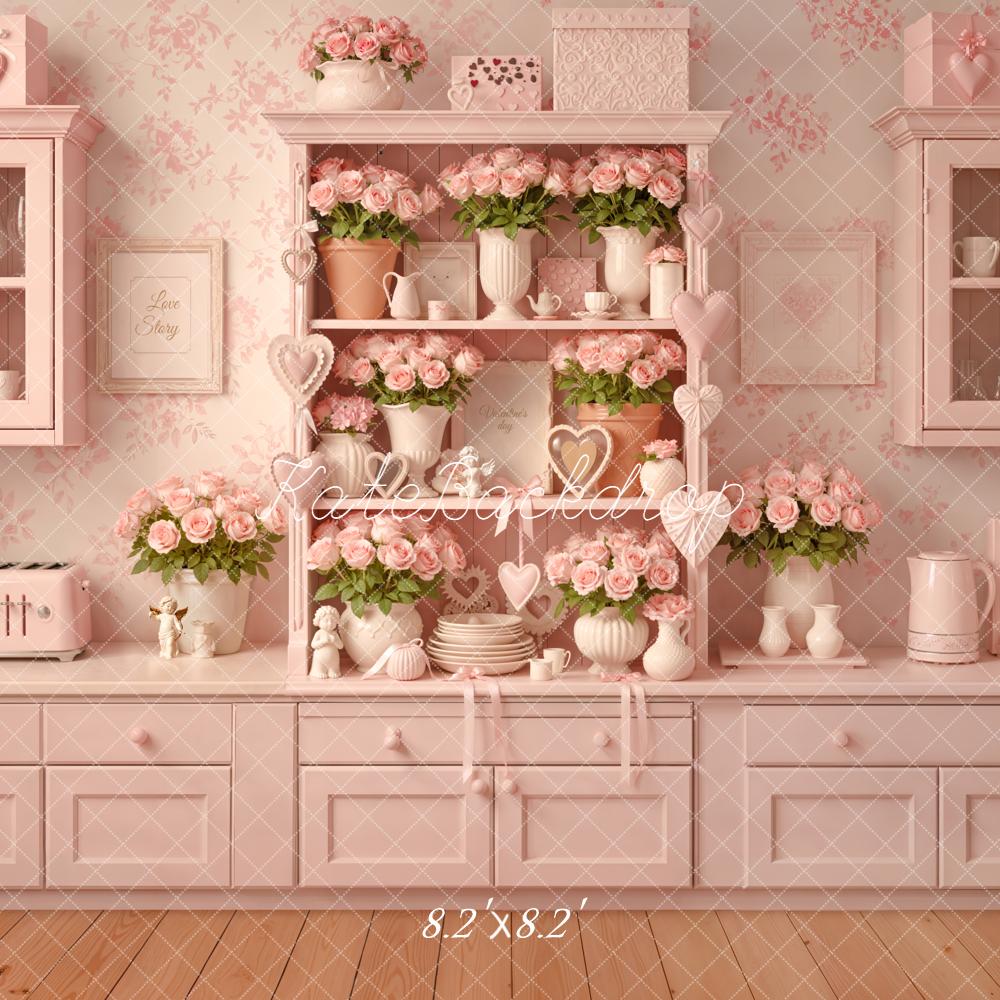 Kate Pink Kitchen Flowers Shelf Decor Backdrop Designed by Emetselch