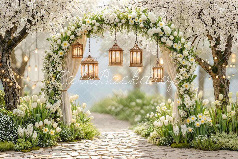 Kate Spring Flower Arch Lanterns Cobblestone Backdrop Designed by Emetselch