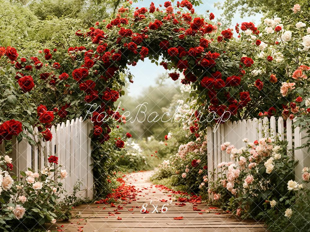 Kate Flower Arch Red Roses White Fence Backdrop Designed by Emetselch