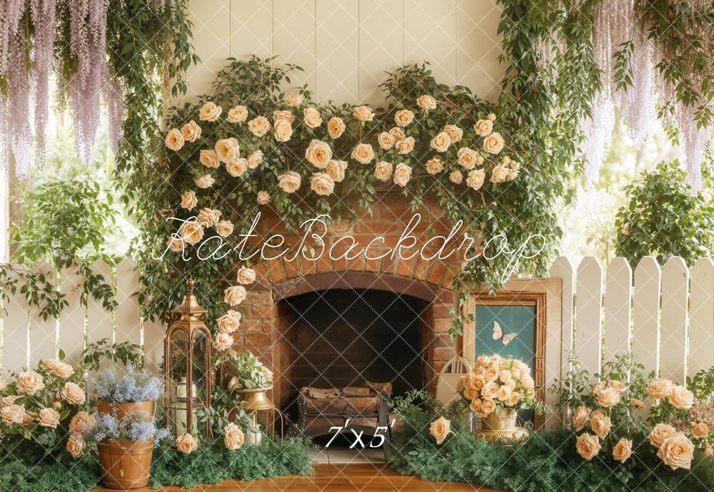 Kate Flower Fireplace Greenery Backdrop Designed by Emetselch