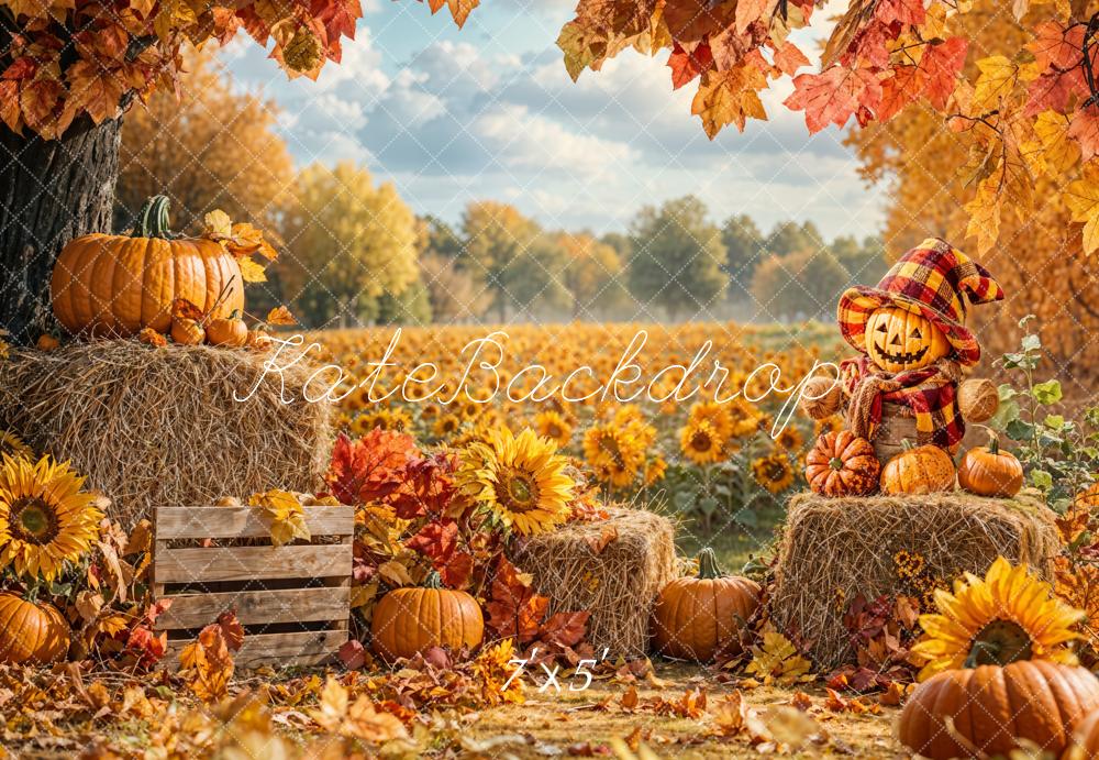 Kate Autumn Pumpkin Sunflowers Hay Backdrop Designed by Emetselch - Kate Backdrop AU