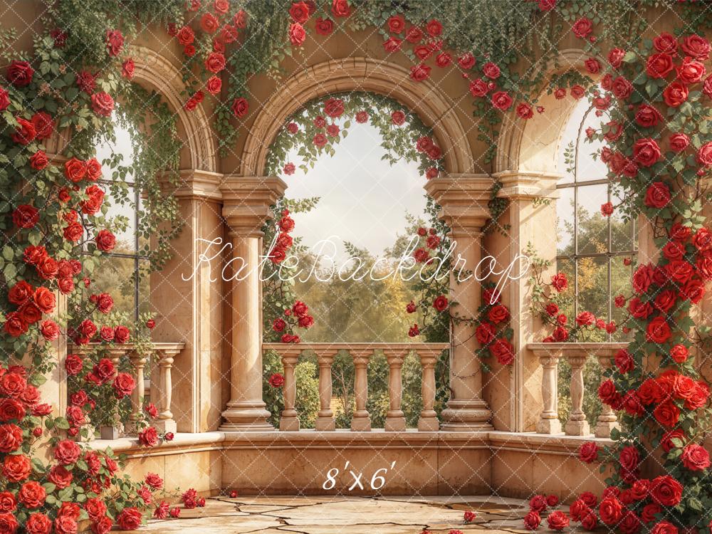 Kate Stone Arch Red Roses Garden Backdrop Designed by Emetselch