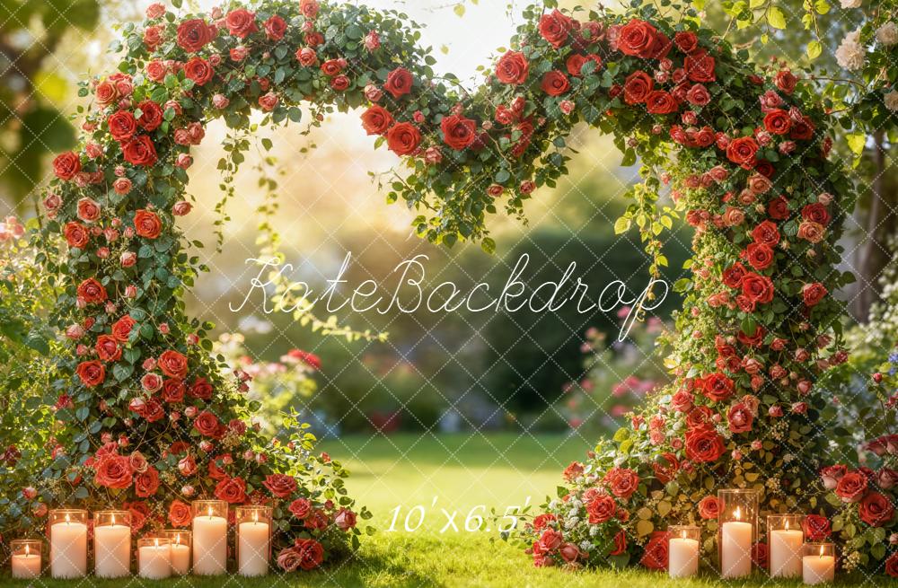 Kate Flower Arch Heart Shape Red Roses Candles Backdrop Designed by Emetselch