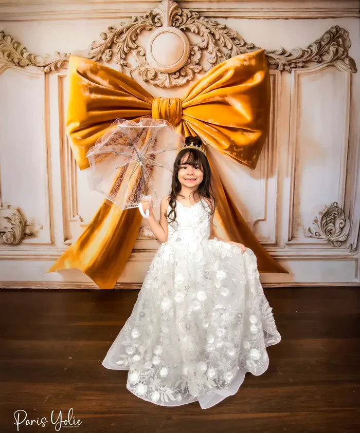 Kate Yellow Bow Vintage Wall Backdrop Designed by Emetselch - Kate Backdrop AU