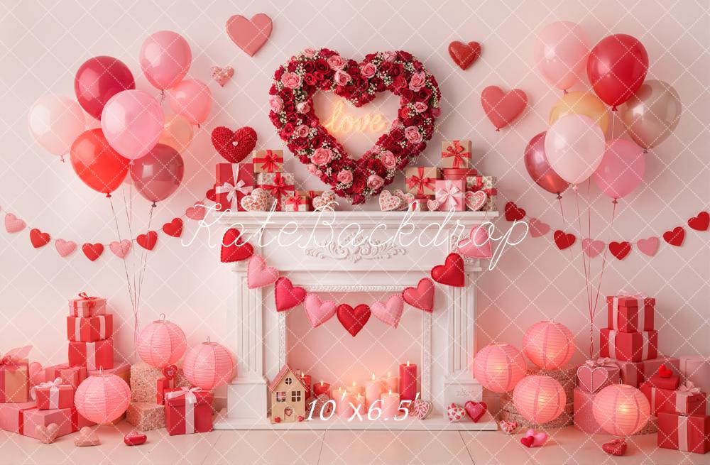 Kate Valentine Heart Balloons Gifts Backdrop Designed by Emetselch - Kate Backdrop AU