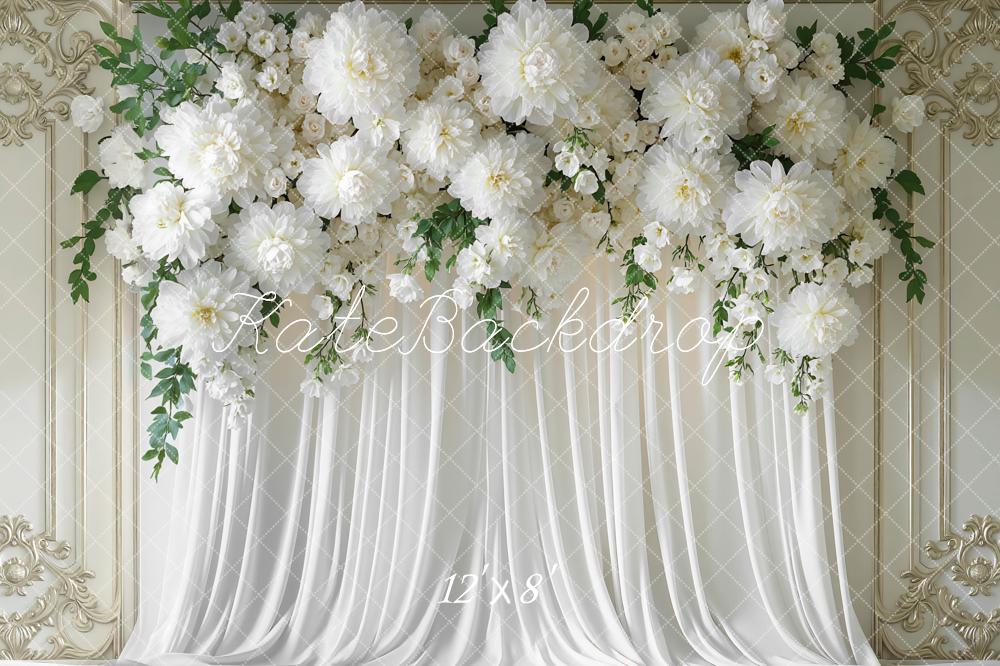 Kate White Flower Elegant Drapes Backdrop Designed by Mini MakeBelieve