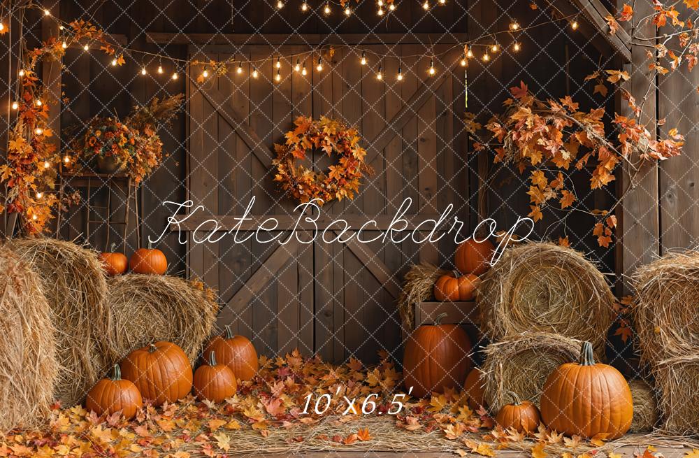 Kate Autumn Pumpkins Hay Lights Backdrop Designed by Emetselch - Kate Backdrop AU