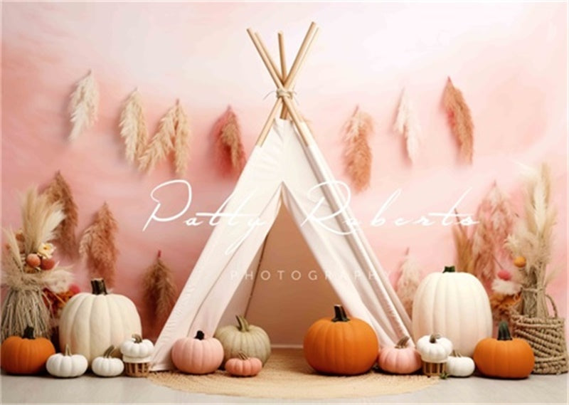 Kate Fall Teepee Pumpkins Pampas Backdrop Designed by Patty Roberts