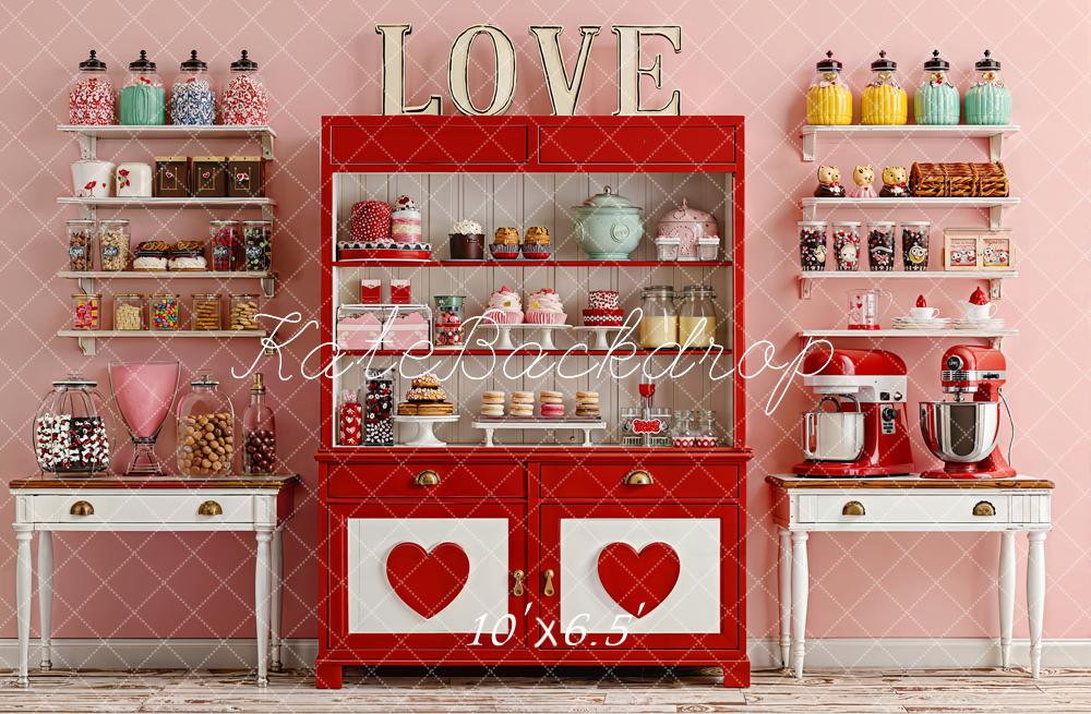 Kate Valentine Red Cabinet Sweets Kitchen Backdrop Designed by Emetselch