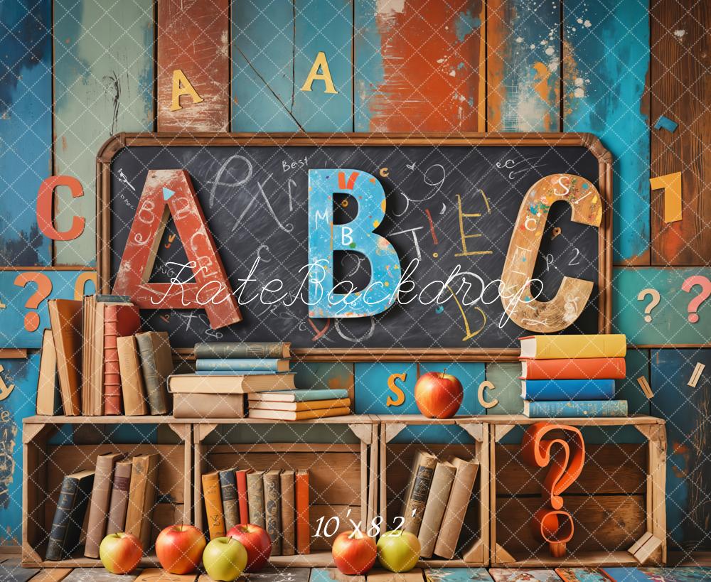 Kate Back to School ABC Books Apples Chalkboard Backdrop Designed by Emetselch