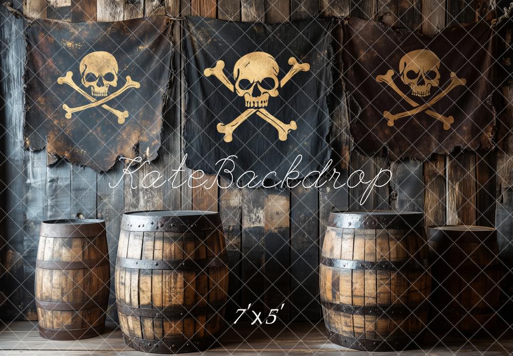 Kate Pirate Skulls Barrels Wood Wall Backdrop Designed by Patty Roberts