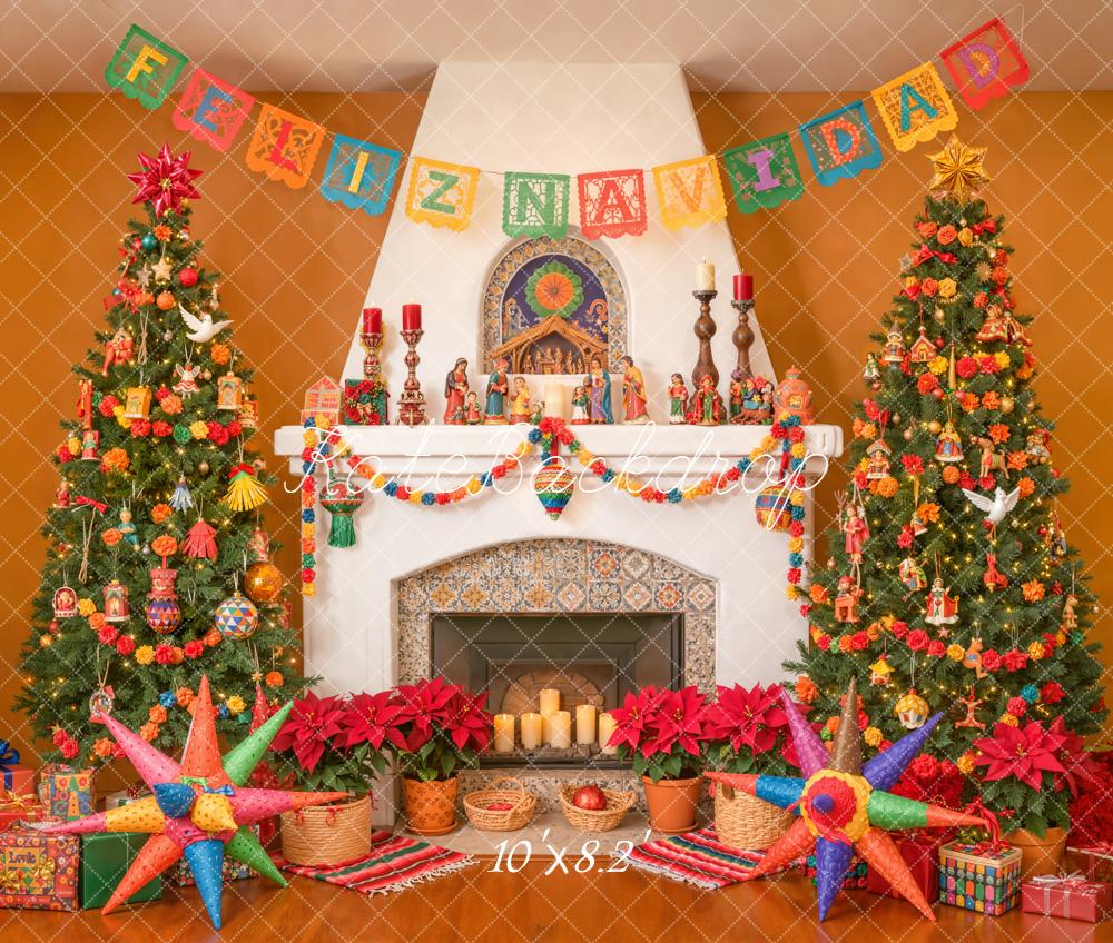 Kate Christmas Tree Fireplace Fleece Backdrop Designed by Emetselch