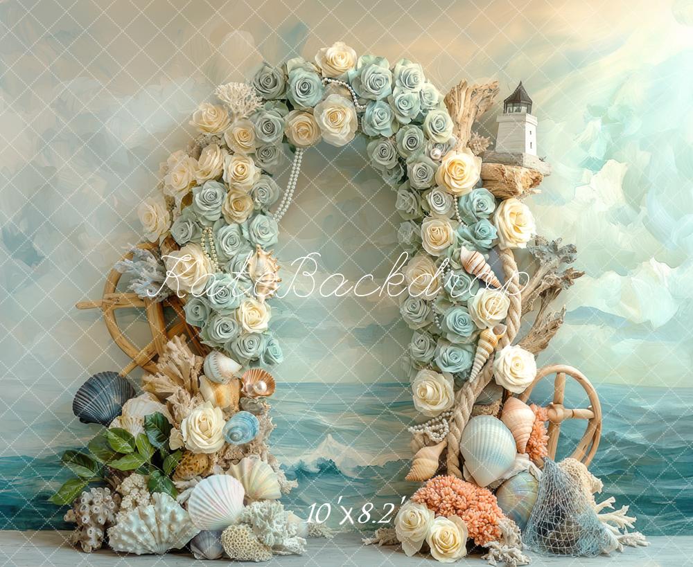 Kate Arch Seashells Lighthouse Coastal Backdrop Designed by Mini MakeBelieve - Kate Backdrop AU