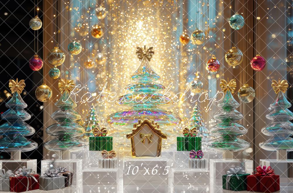 Kate Christmas Glass Trees Presents Ornaments Backdrop Designed by Mini MakeBelieve - Kate Backdrop AU