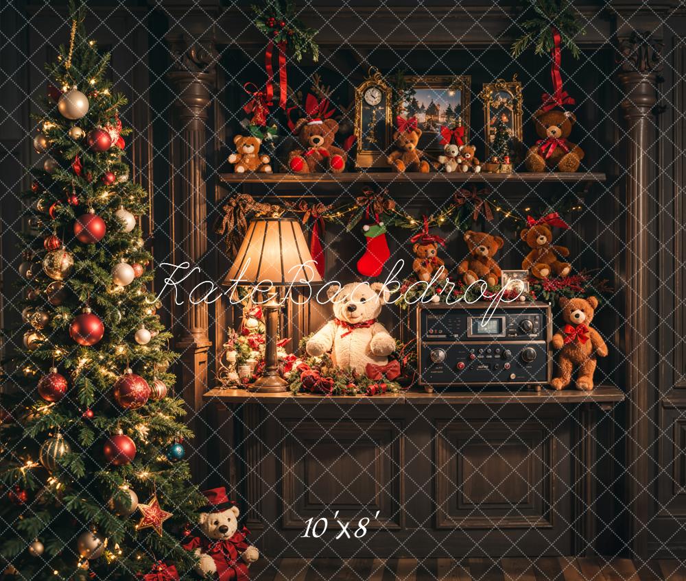 Kate Christmas Tree Teddy Bears Cabinet Fleece Backdrop Designed by Emetselch - Kate Backdrop AU