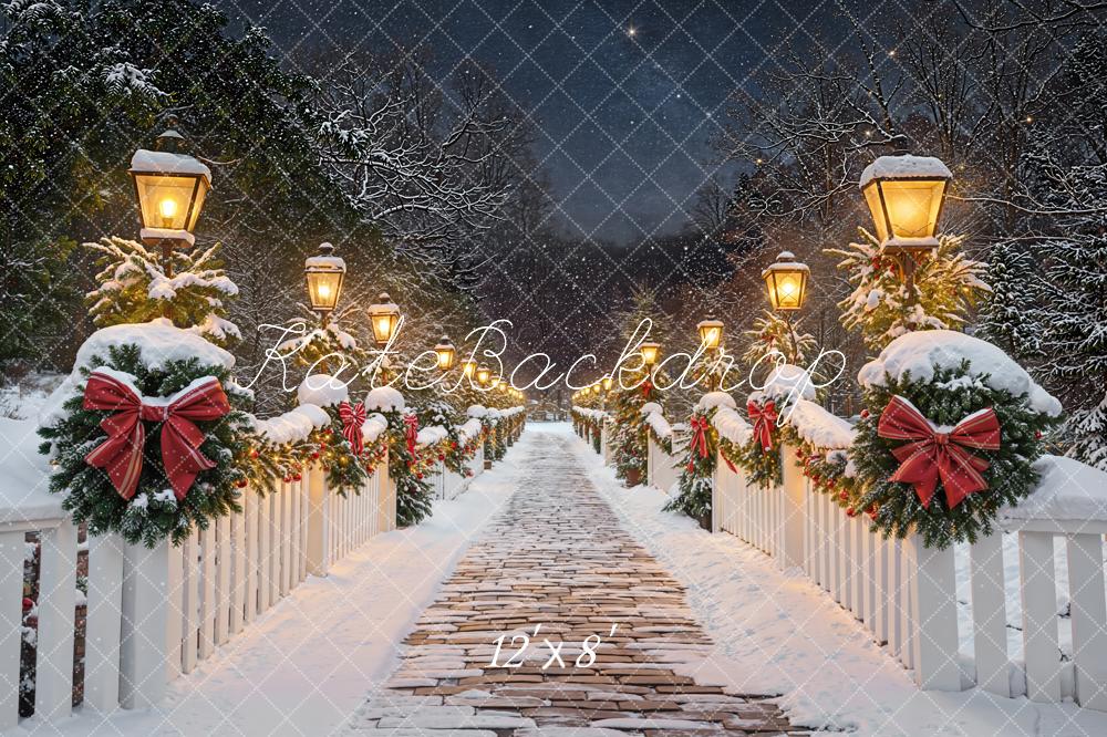 Kate Christmas Snowy Bridge Fleece Backdrop Designed by Chain