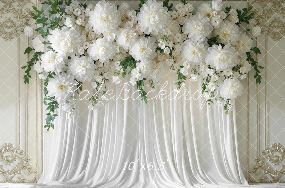 Kate White Flower Elegant Drapes Backdrop Designed by Mini MakeBelieve