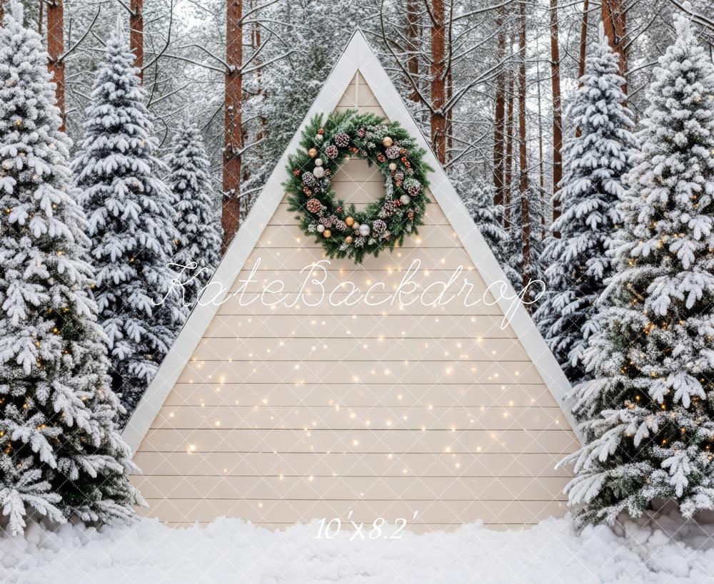Kate Christmas Snow Forest Cabin Wreath Backdrop Designed by Patty Roberts
