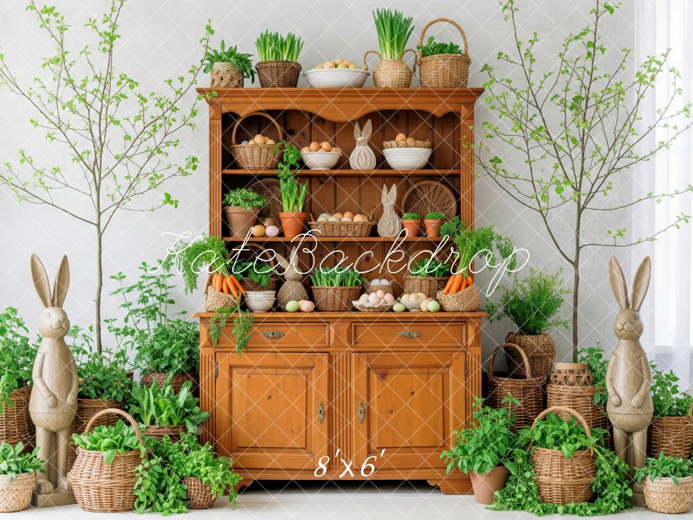 Kate Easter Bunny Cabinet Eggs Greenery Backdrop Designed by Patty Roberts
