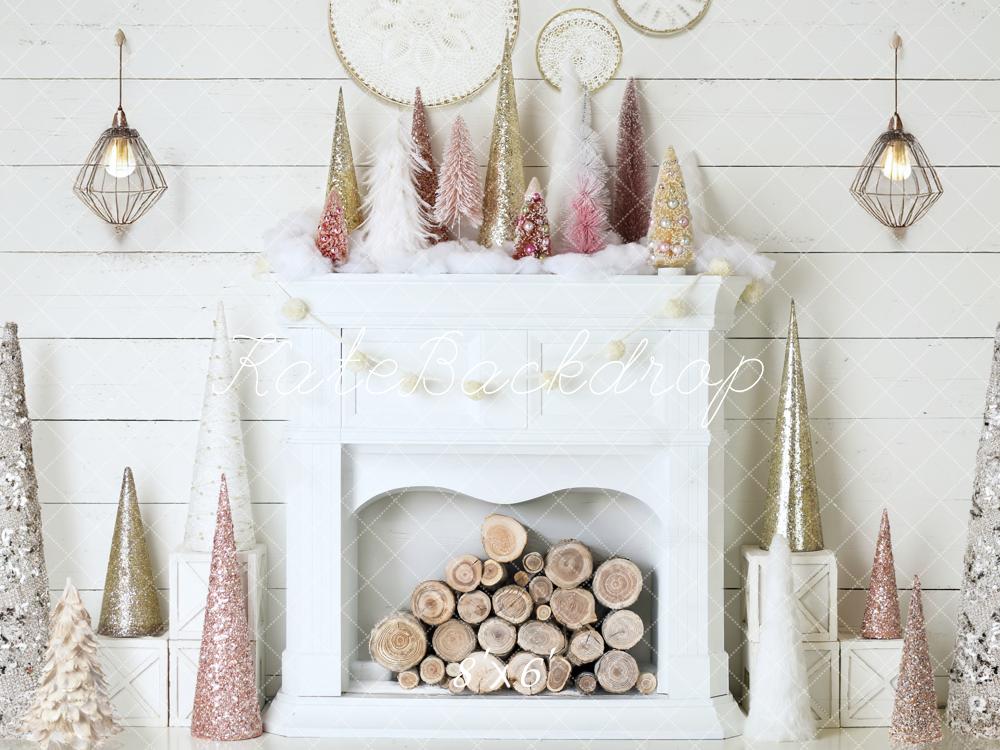 Kate Christmas White Fireplace Log Stack Backdrop Designed by Mandy Ringe