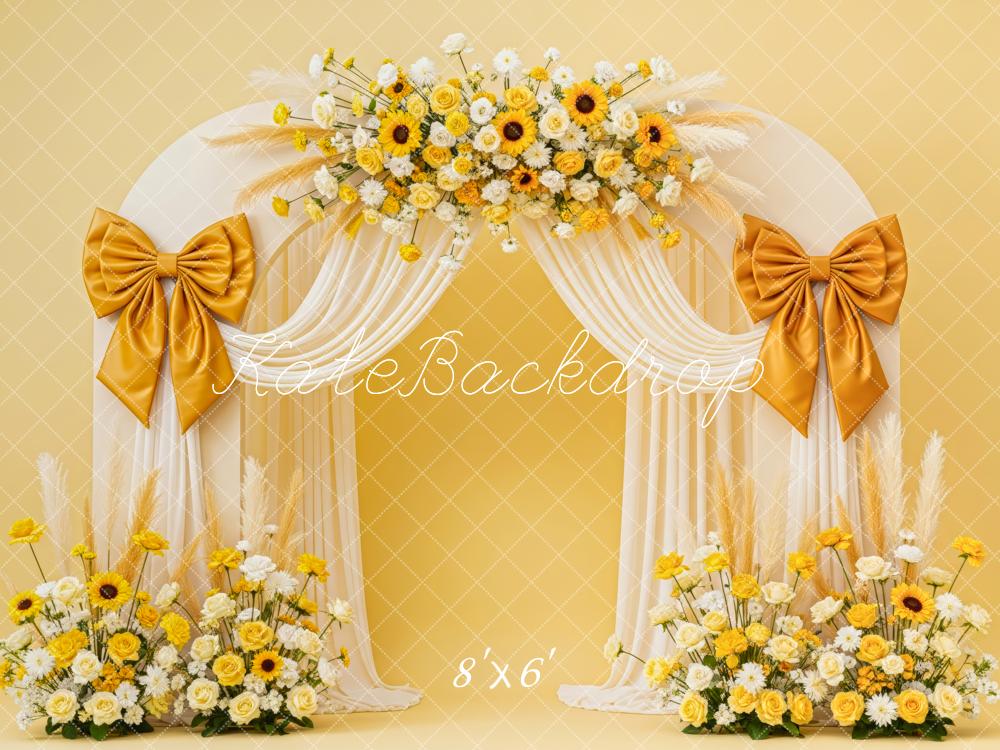 Kate Flower Yellow Bows Fleece Backdrop Designed by Patty Roberts