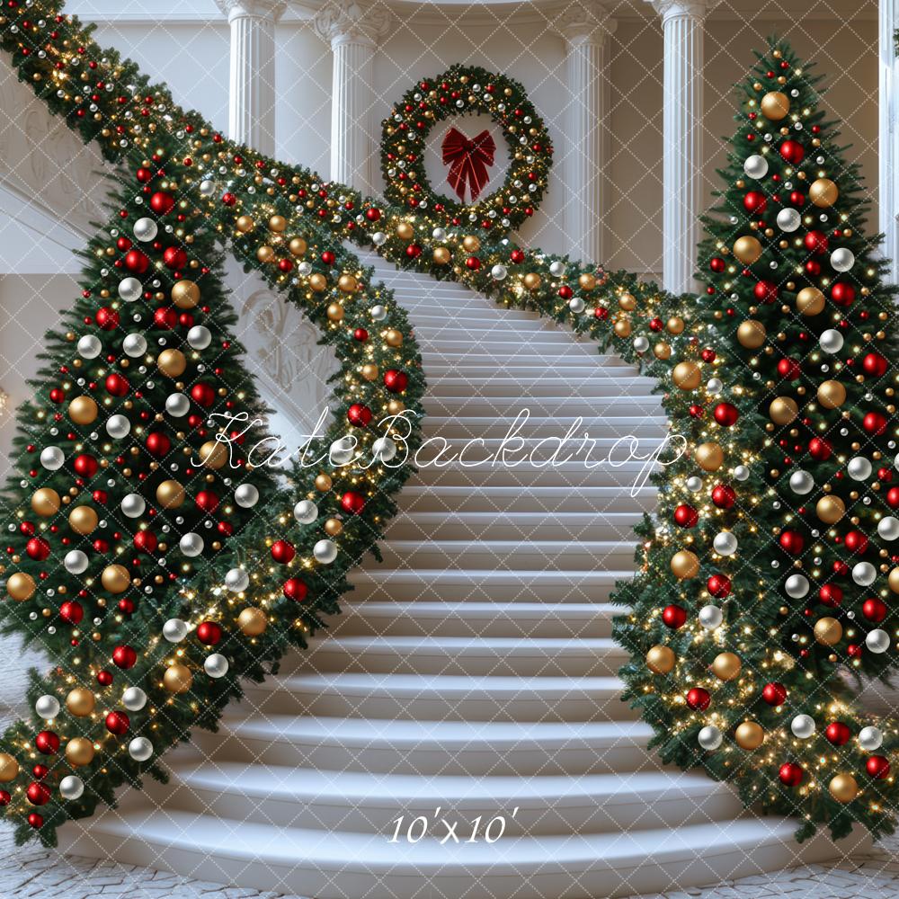 Kate Christmas Cascading Stairs Christmas Trees Backdrop Designed by Mini MakeBelieve - Kate Backdrop AU