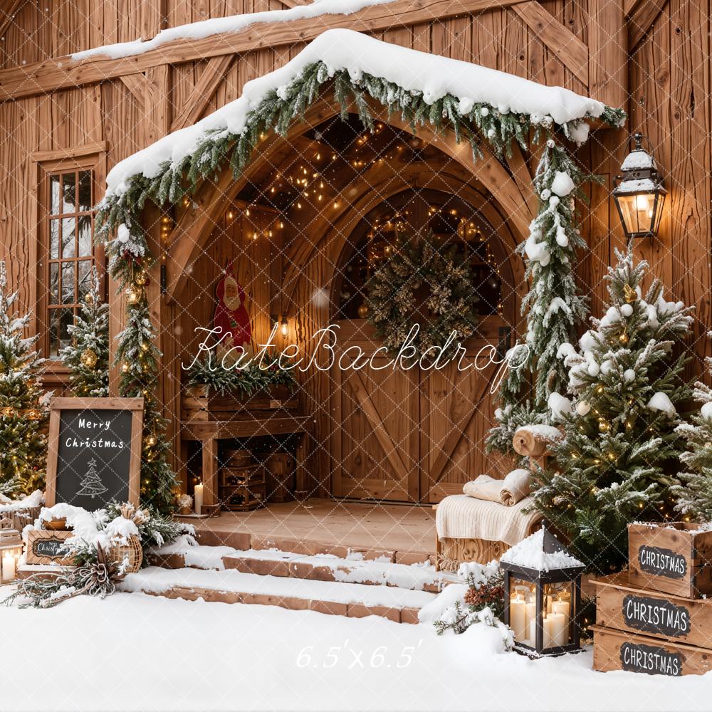 Kate Christmas Wooden Porch Snow Backdrop Designed by Emetselch