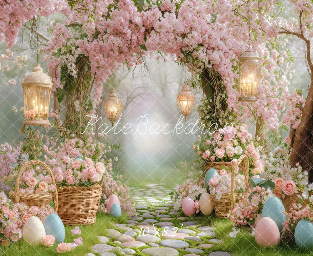 Kate Easter Bunny Flower Arch Cobblestone Path Fleece Backdrop Designed by Emetselch