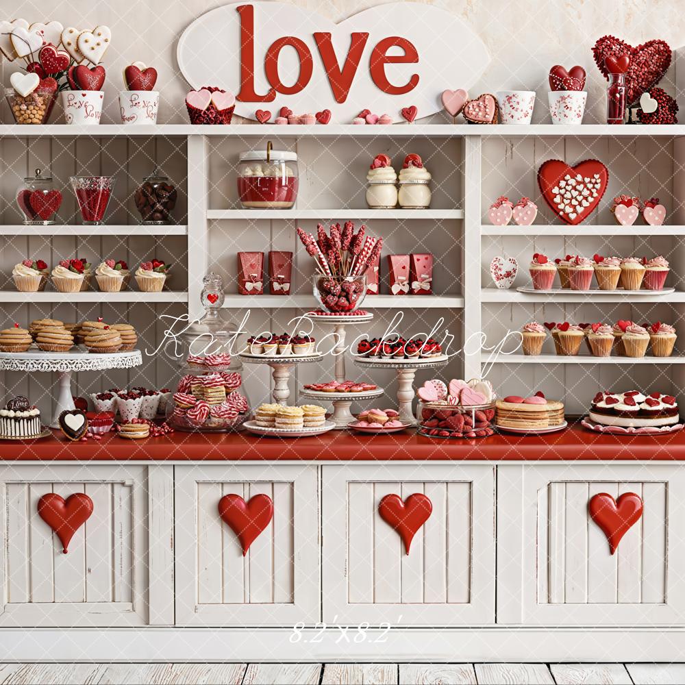 Kate Valentine Dessert Shelf Red Hearts Backdrop Designed by Emetselch