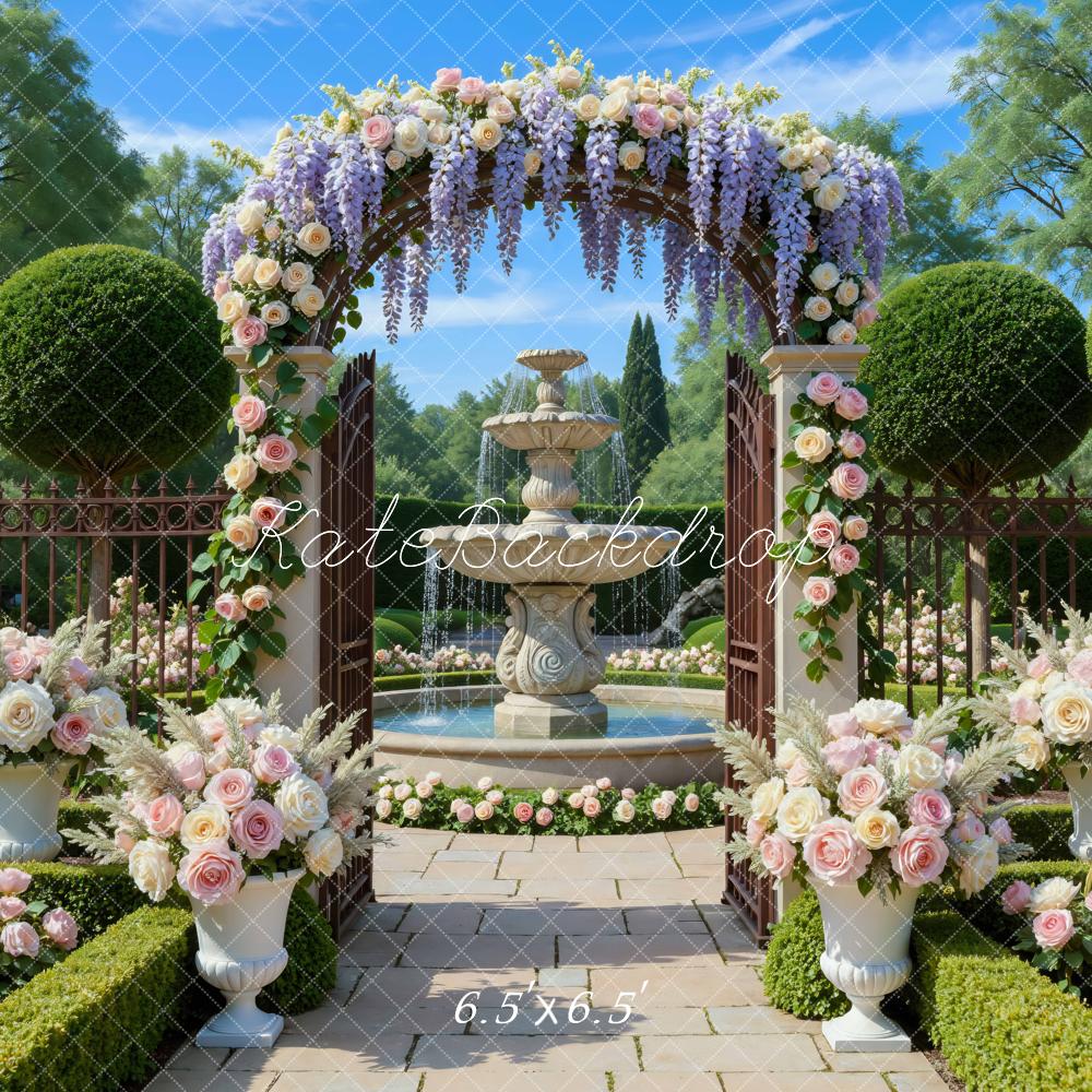 Kate Spring Sunlight Fountain Garden Backdrop Designed by Mini MakeBelieve