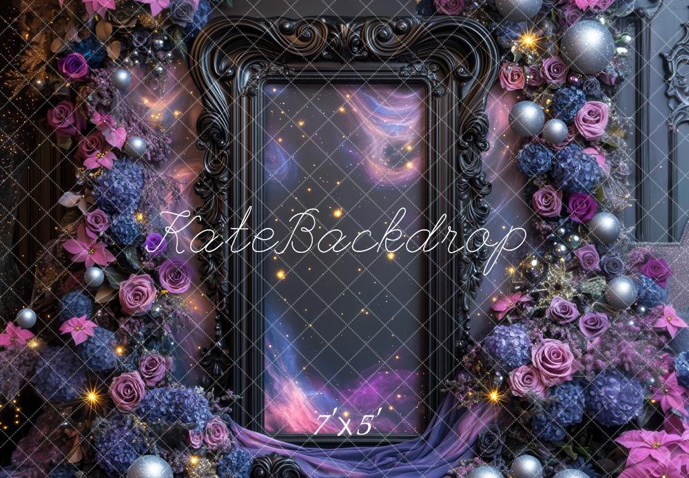 Kate Purple Floral Black Frame Backdrop Designed by Mini MakeBelieve - Kate Backdrop AU