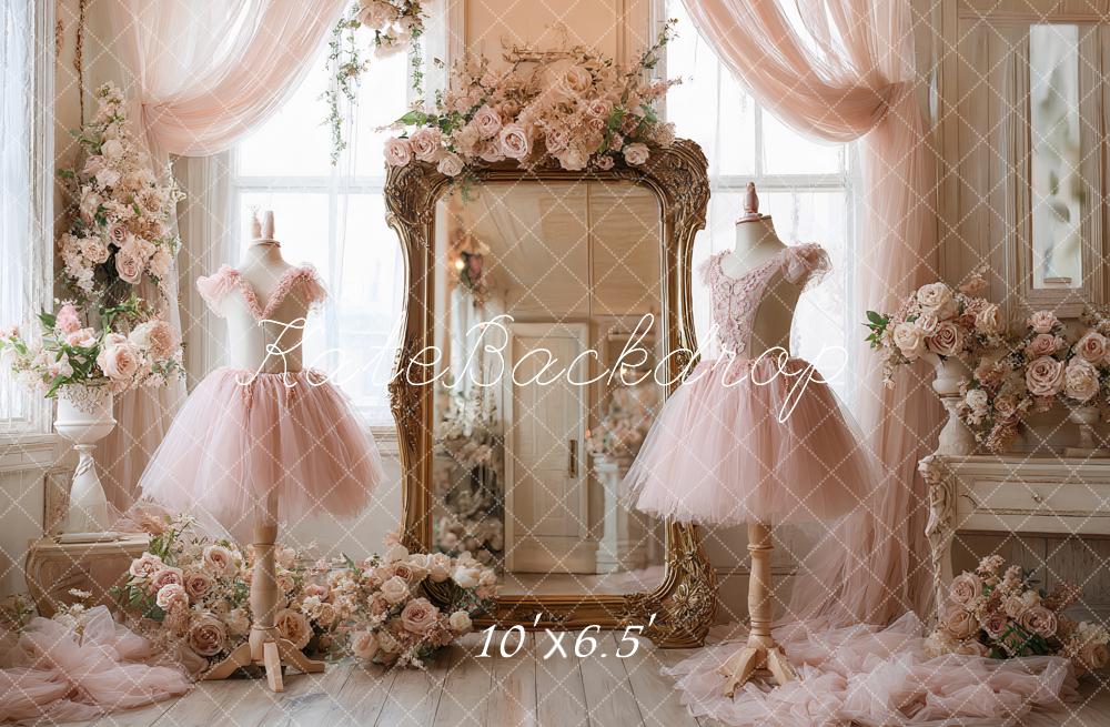 Kate Pink Dresses Flowers Mirror Backdrop Designed by Ashley Paul - Kate Backdrop AU
