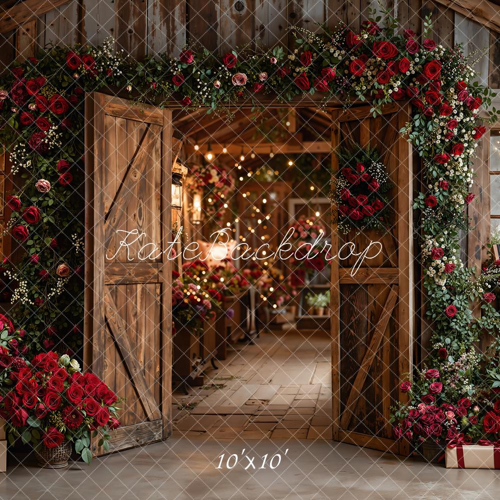Kate Flower Wooden Barn Red Roses Backdrop Designed by Emetselch